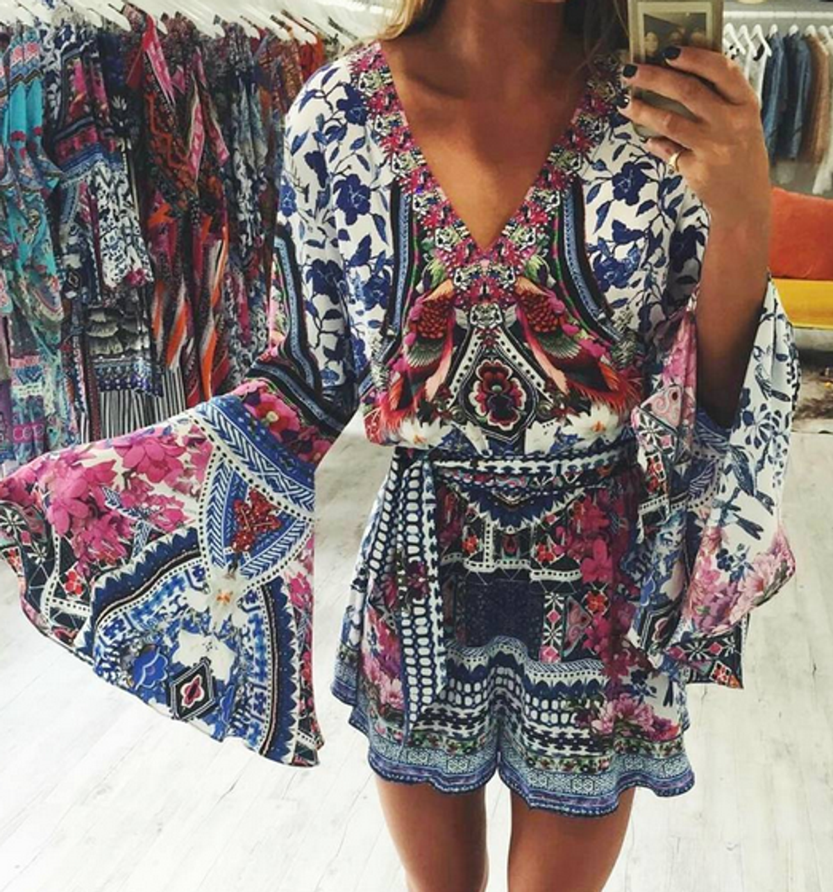 Camilla - From Kaili with Love Wide Sleeve Playsuit Blue Pink Size 6 - Image 2