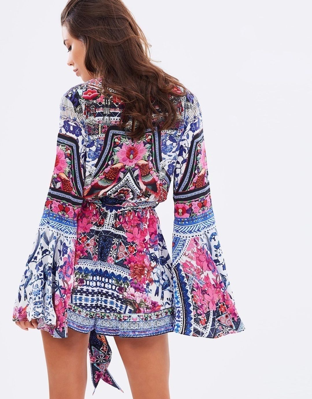 Camilla - From Kaili with Love Wide Sleeve Playsuit Blue Pink Size 6 for rent on The Volte - main image