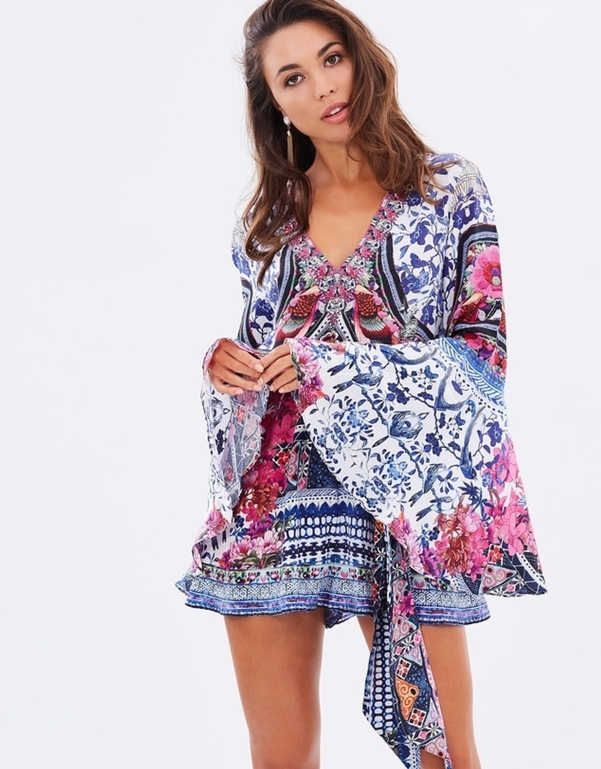 Camilla - From Kaili with Love Wide Sleeve Playsuit Blue Pink Size 6 - Image 1