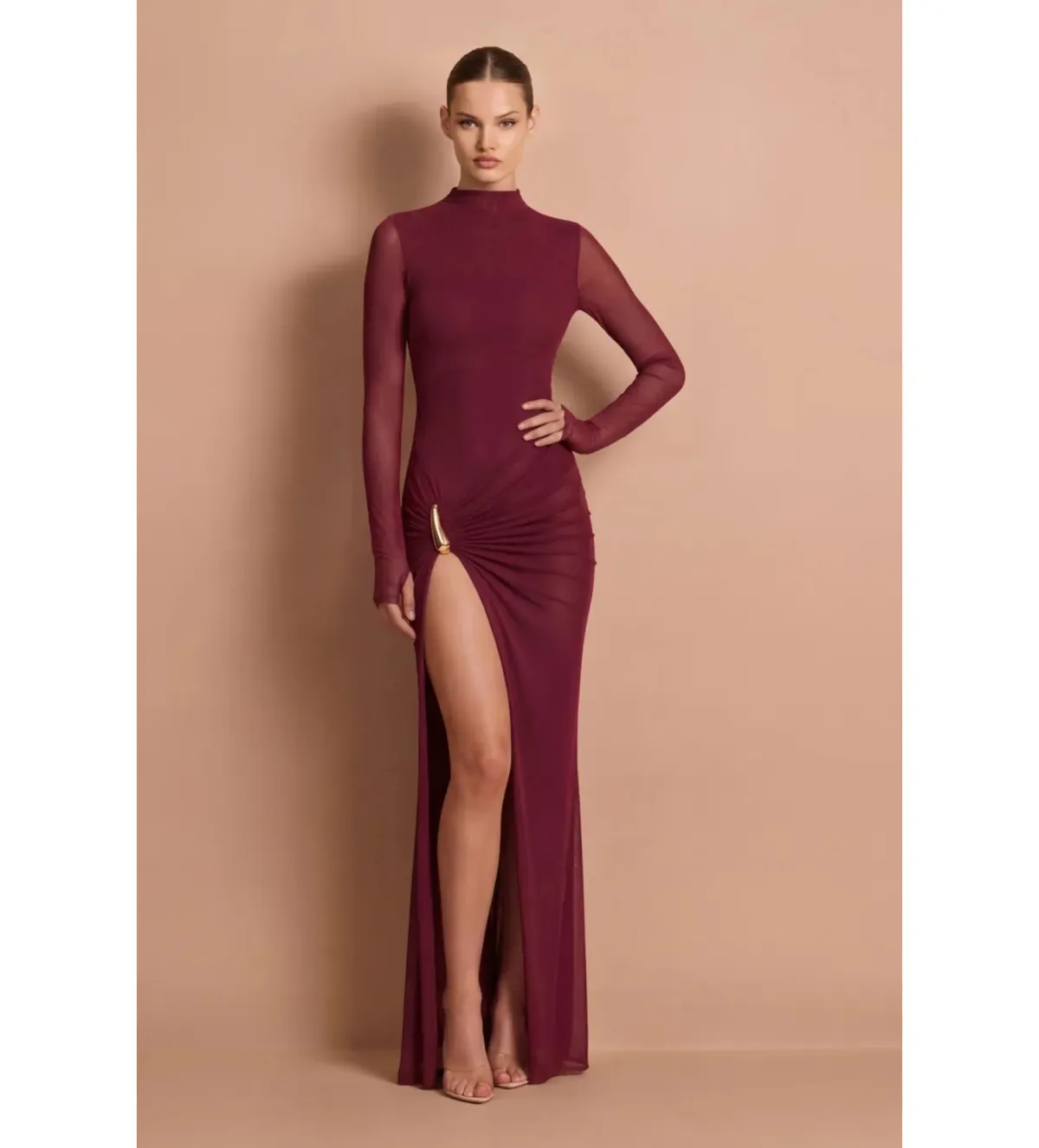 Nookie Tatum Long Sleeve Gown in Wine Size M/AU10 - Image 1