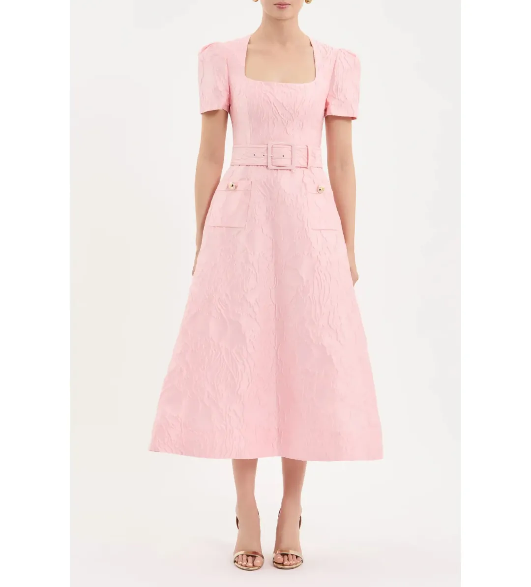 Rebecca Vallance Helmsley Short Sleeve Midi Dress in Pink Size AU8 for rent on The Volte - main image