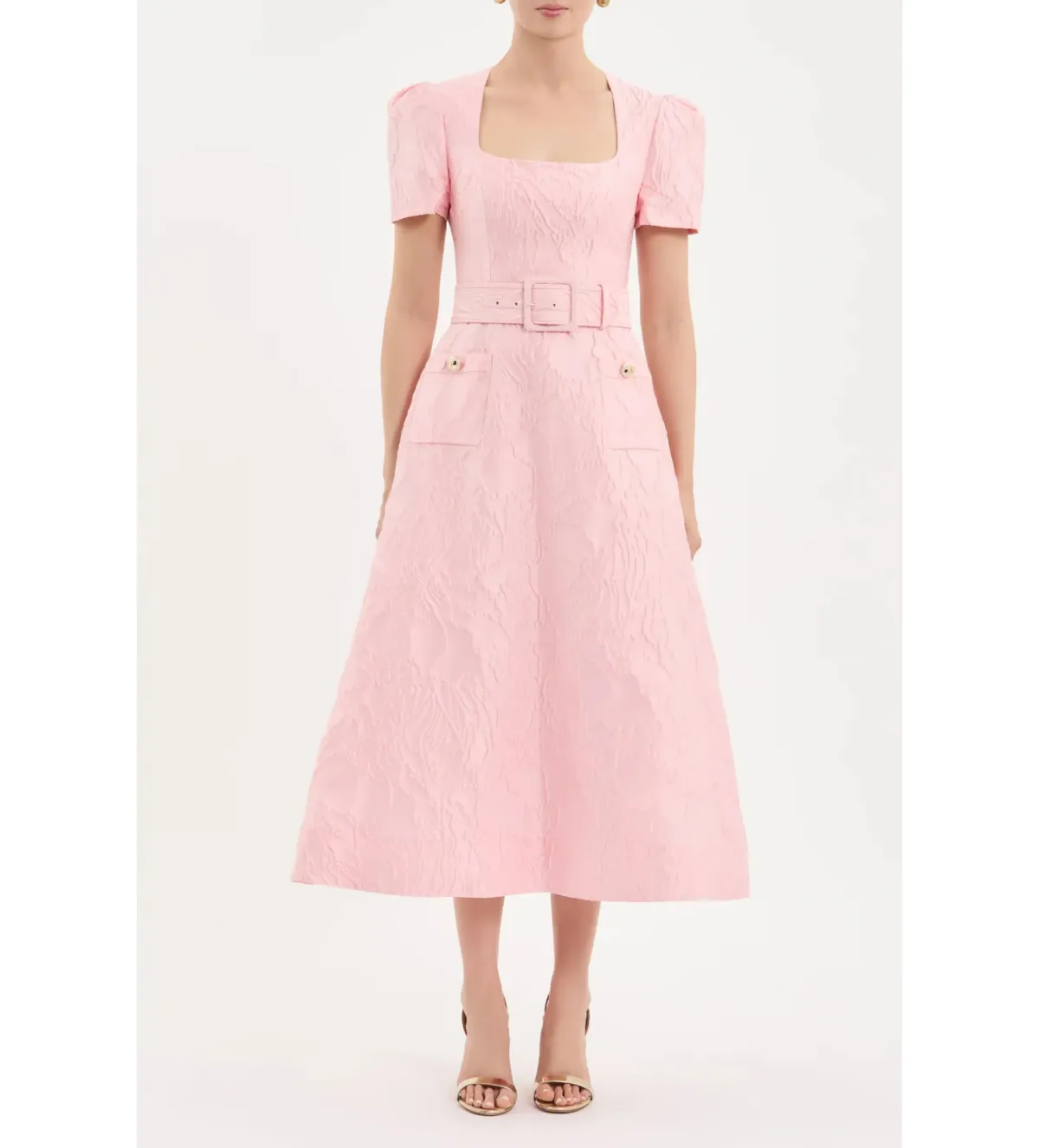 Rebecca Vallance Helmsley Short Sleeve Midi Dress in Pink Size AU8 for rent on The Volte - main image