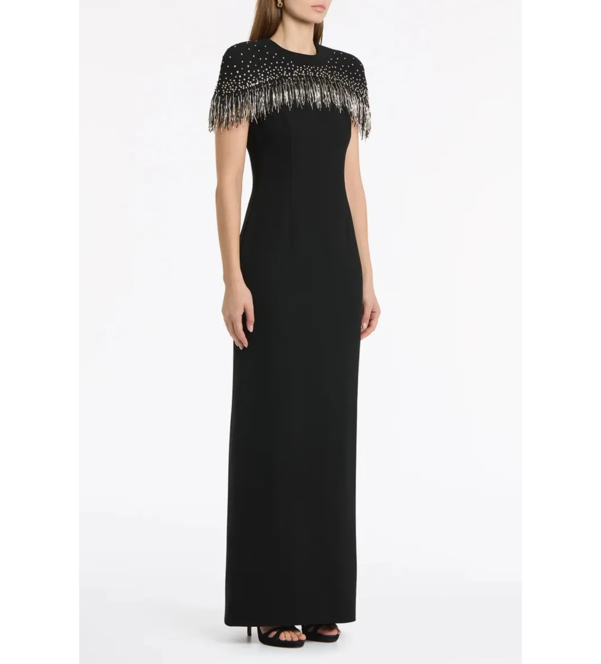 Carla Zampatti Crepe Fringe Cape Gown in Black Size AU8 - Image 2