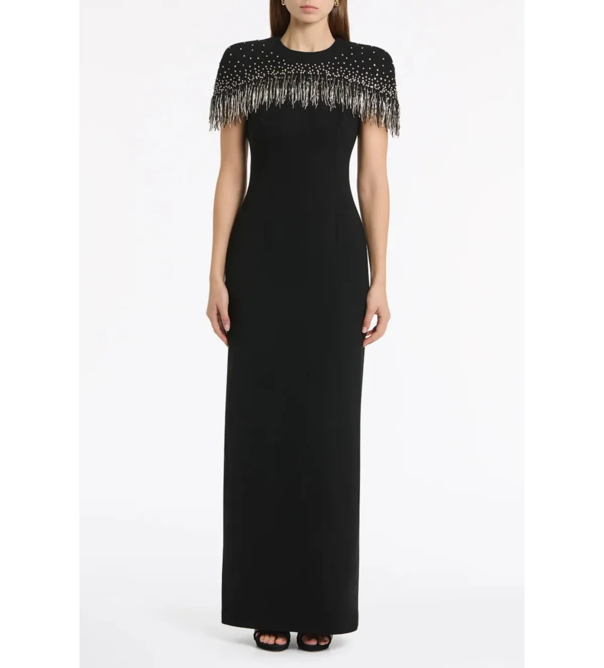 Carla Zampatti Crepe Fringe Cape Gown in Black Size AU8 - Image 1