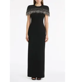 Carla Zampatti Crepe Fringe Cape Gown in Black Size AU8 for rent on The Volte - image 1