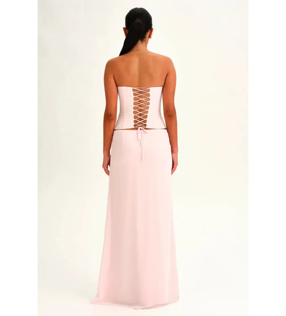 Sabelle Charlotte Corset Top and Maxi Skirt Set in Ballerina Pink Size AU8 for rent on The Volte - main image