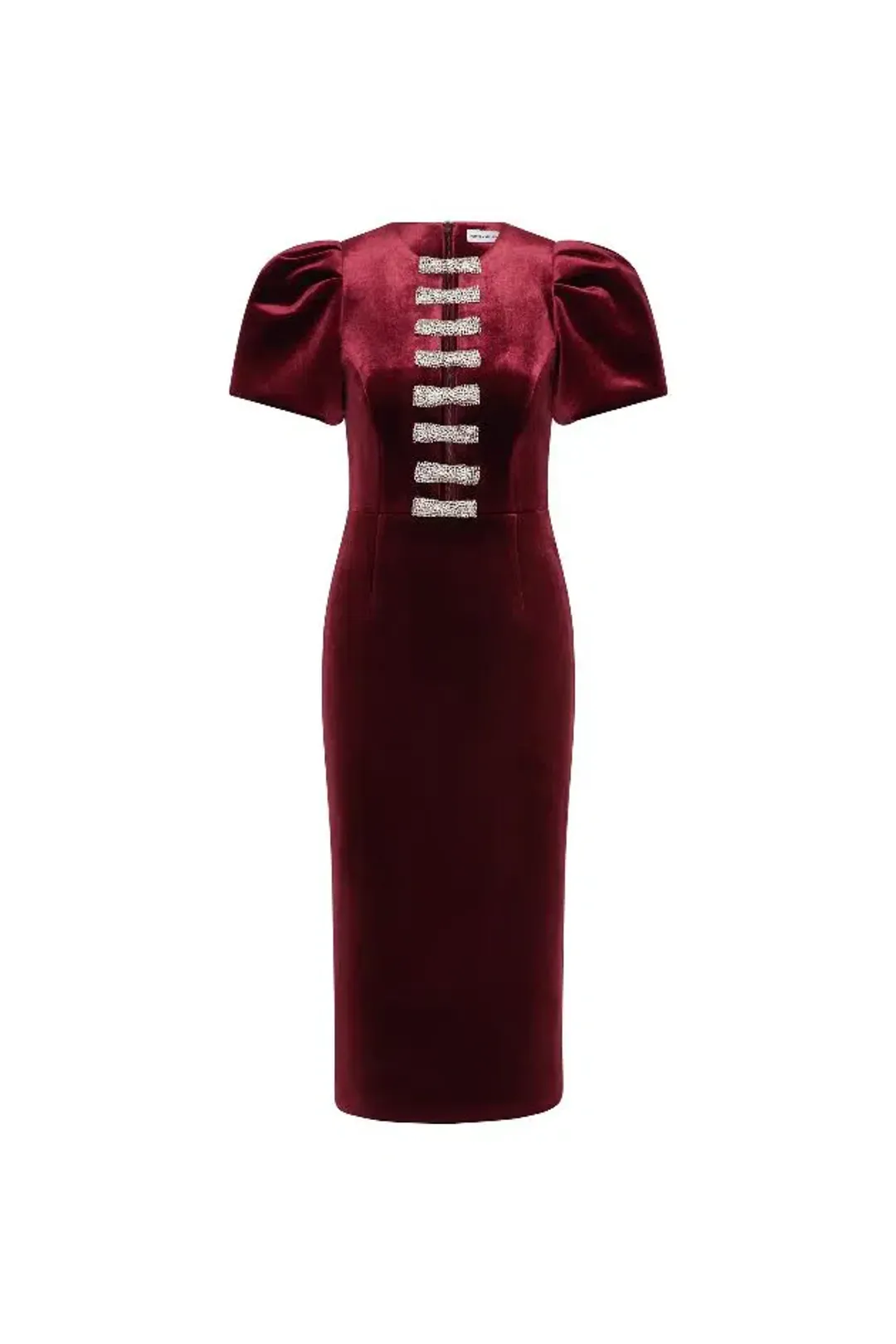 BRAND NEW ♥️ Rebecca Vallance Edwiena Puff Sleeve Midi Dress – Size 8 AU - Burgundy Wine Velvet ♥️ for rent on The Volte - main image