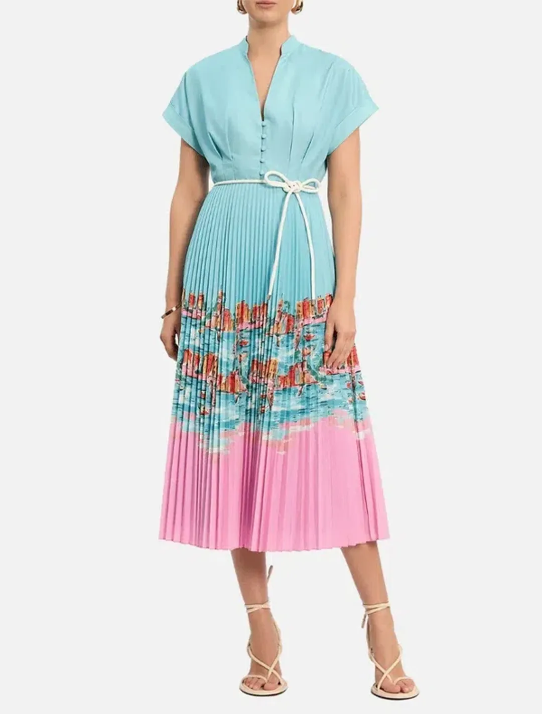 🩷 Rebecca Vallance Cinque Terre Midi Dress – Size AU 14 - Blue & Pink Print🩷 for rent on The Volte - main image