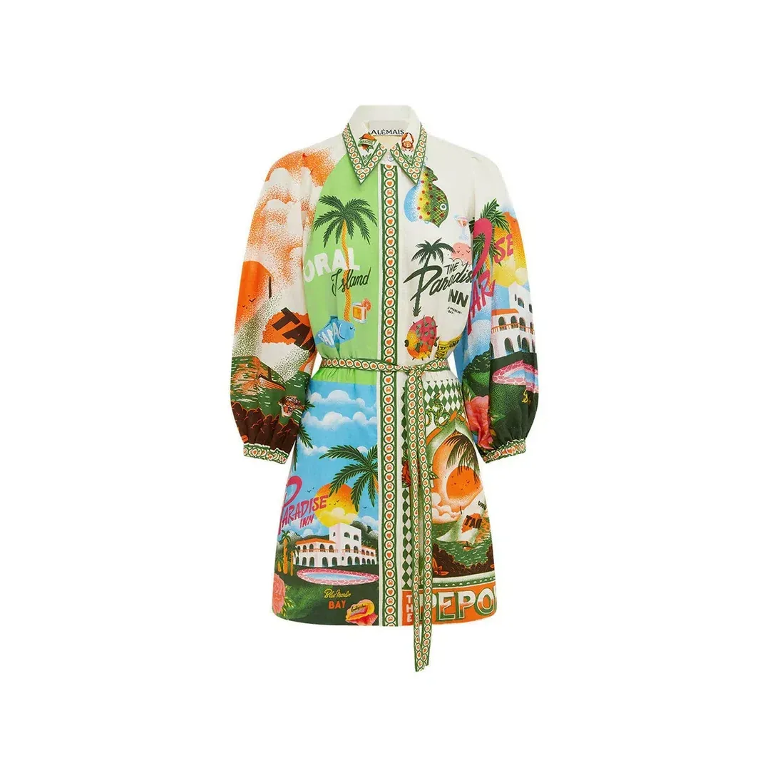 🌸 ALEMAIS Paradiso Mini Dress – Multi Print – Size AU 10 🌸 for rent on The Volte - main image