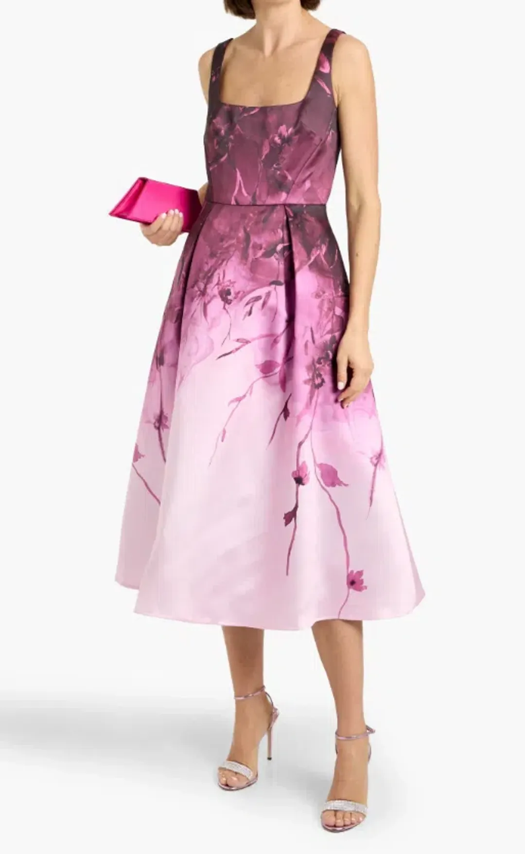 Marchesa Notte Mikado Pink Floral Midi Dress Size 14 for rent on The Volte - main image