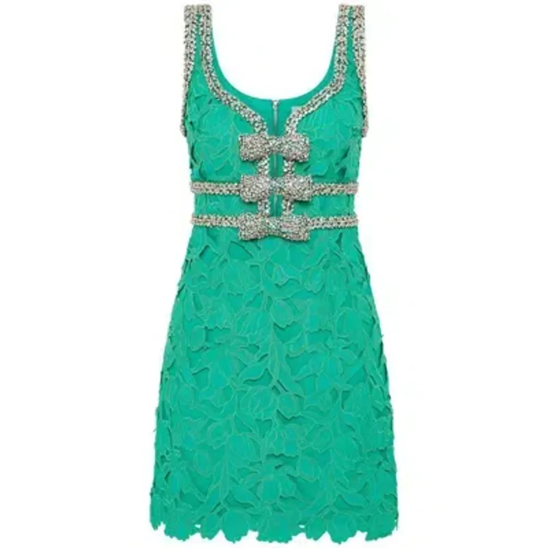 💚 Rebecca Vallance Eden Bow Mini Dress – Emerald Green – Size AU 8 💚 for rent on The Volte - main image