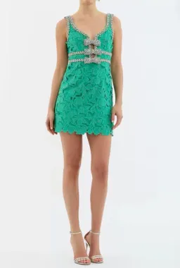 💚 Rebecca Vallance Eden Bow Mini Dress – Emerald Green – Size AU 8 💚 for rent on The Volte - image 2