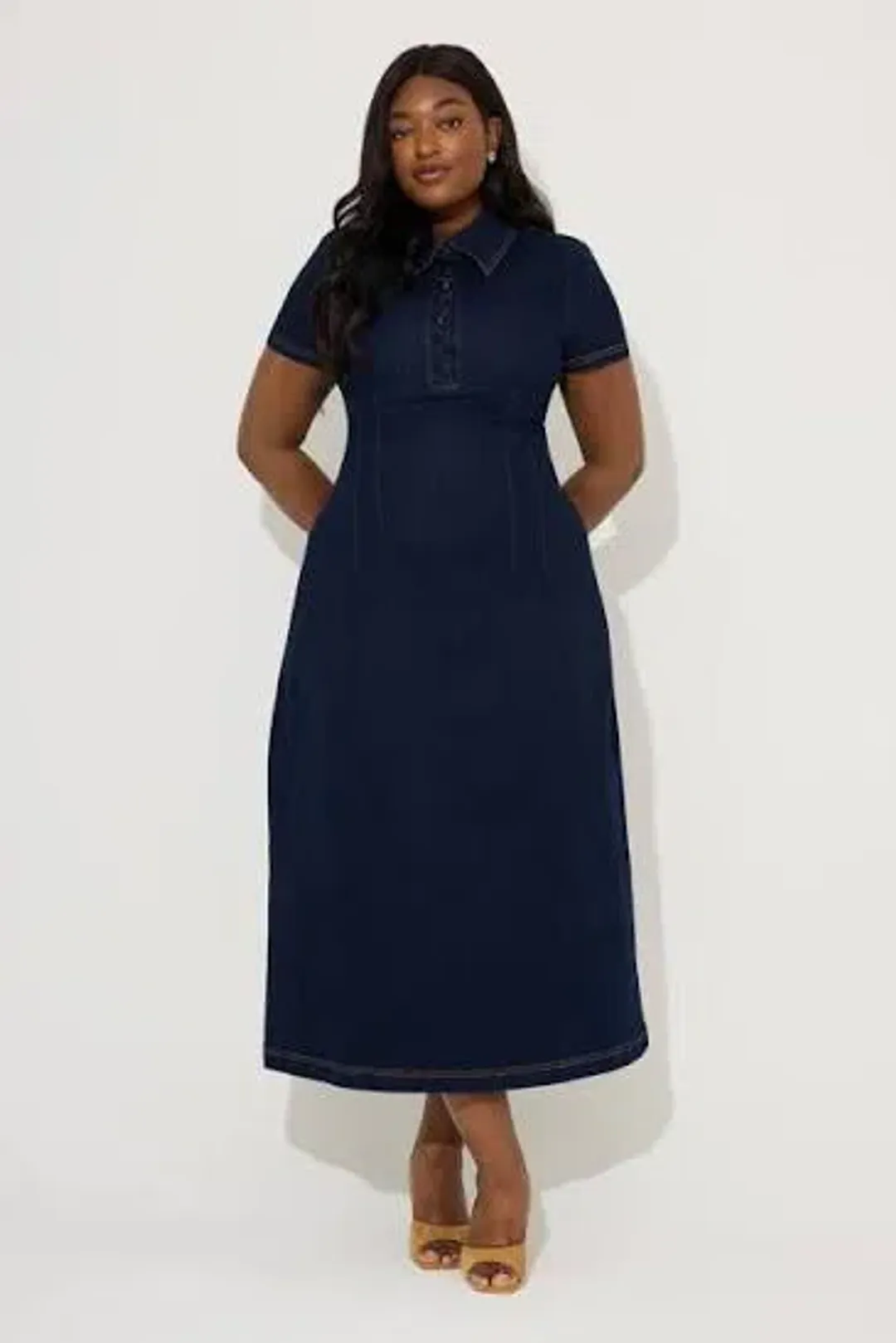 Odd Muse The Ultimate Muse Denim Collared Midi Dress Blue Size M for rent on The Volte - main image