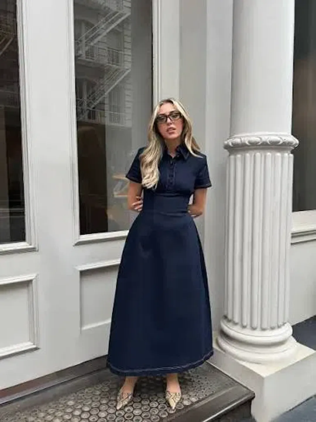 Odd Muse The Ultimate Muse Denim Collared Midi Dress Blue Size M for rent on The Volte - main image