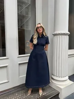Odd Muse The Ultimate Muse Denim Collared Midi Dress Blue Size M for rent on The Volte - image 1