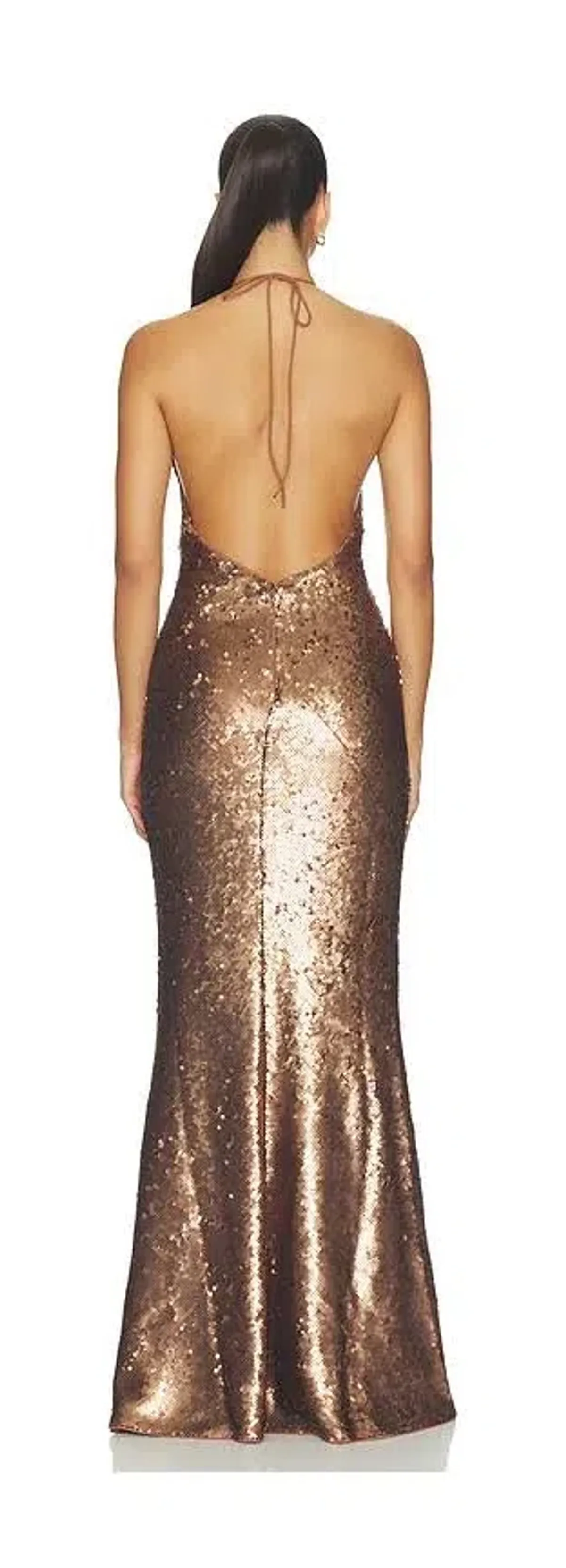 🤎 Misha "THE PLUNGE" Sequin Jersey Maxi Dress - Size XS / 6 AU - Mocha Bronze Brown Gown 🤎 - Image 3