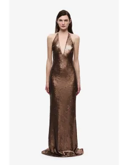 🤎 Misha "THE PLUNGE" Sequin Jersey Maxi Dress - Size XS / 6 AU - Mocha Bronze Brown Gown 🤎 for rent on The Volte - image 6