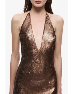 🤎 Misha "THE PLUNGE" Sequin Jersey Maxi Dress - Size XS / 6 AU - Mocha Bronze Brown Gown 🤎 for rent on The Volte - image 8
