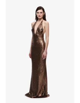 🤎 Misha "THE PLUNGE" Sequin Jersey Maxi Dress - Size XS / 6 AU - Mocha Bronze Brown Gown 🤎 for rent on The Volte - image 5