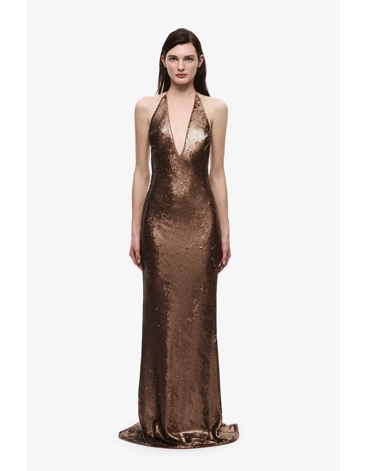 🤎 Misha "THE PLUNGE" Sequin Jersey Maxi Dress - Size 8 AU / S - Mocha Bronze Brown Gown 🤎 - Image 6