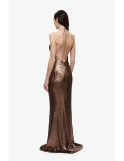 🤎 Misha "THE PLUNGE" Sequin Jersey Maxi Dress - Size 8 AU / S - Mocha Bronze Brown Gown 🤎 for rent on The Volte - image 8