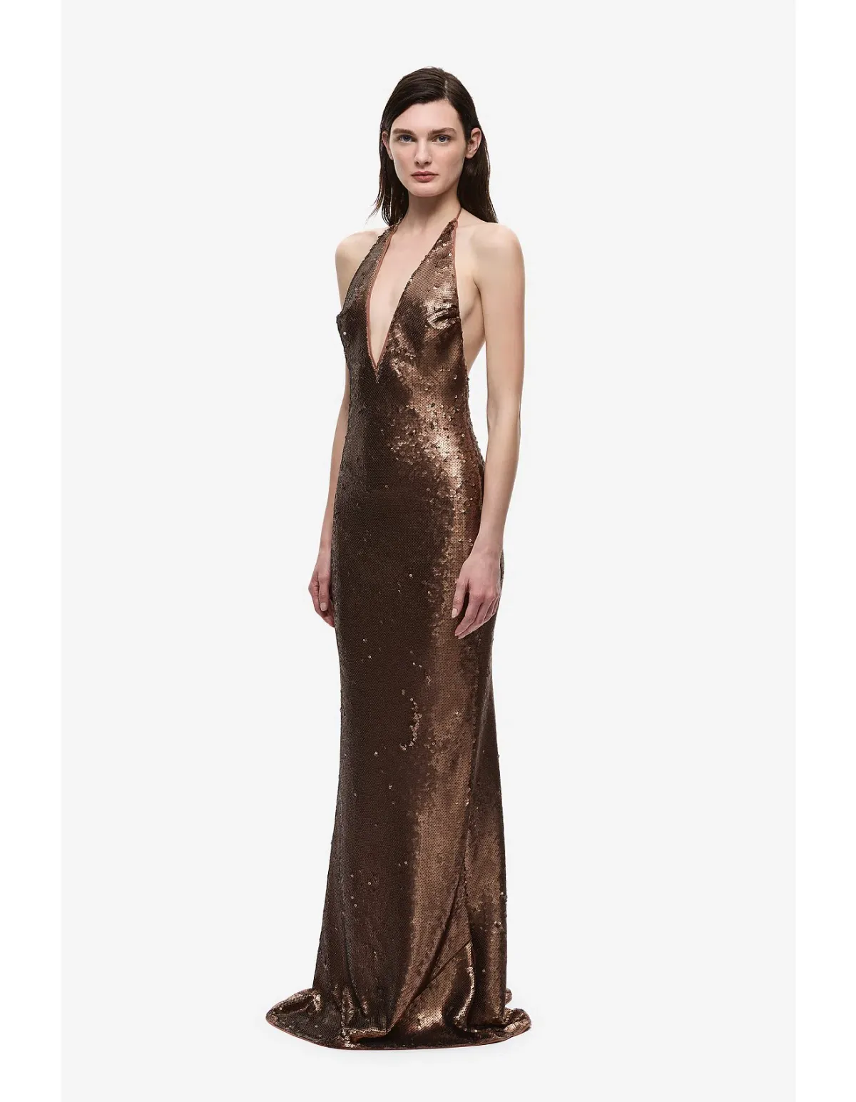 🤎 Misha "THE PLUNGE" Sequin Jersey Maxi Dress - Size M / 10 AU - Mocha Bronze Brown Gown 🤎 - Image 10