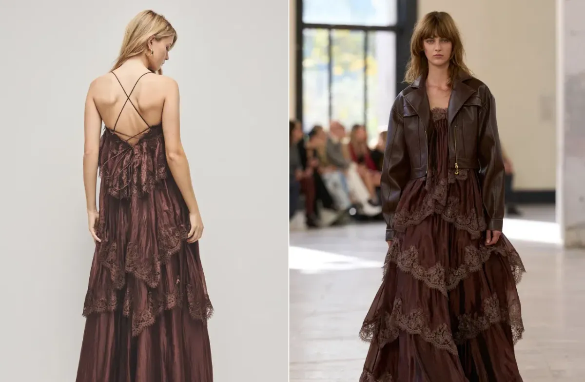 Aje Ophelia Lace Gown in Brown for rent on The Volte - main image