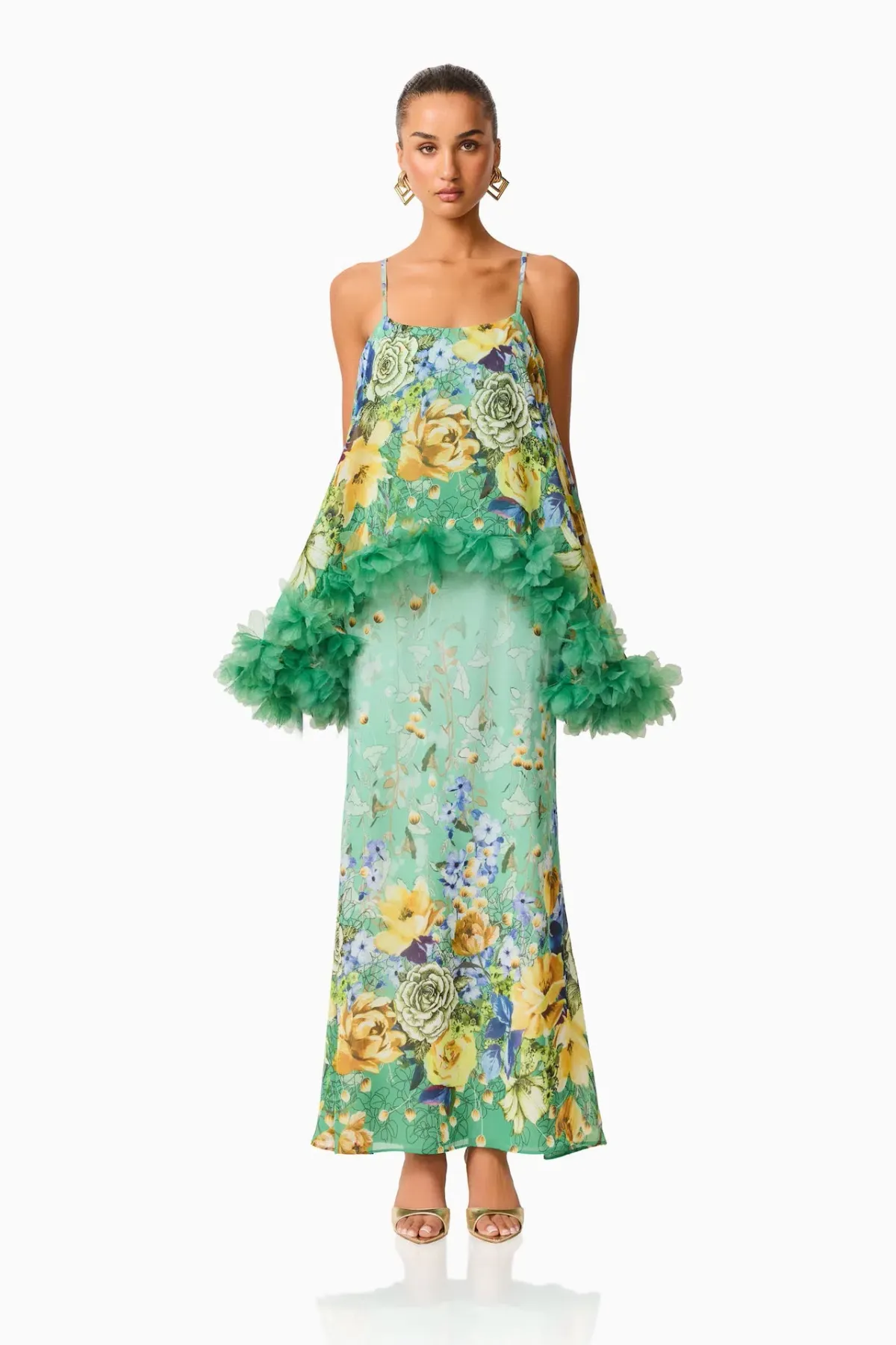 Elliatt Jamie Tiered Maxi Dress in Green Floral Size L / AU 12 - Image 1