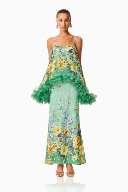Elliatt Jamie Tiered Maxi Dress in Green Floral Size L / AU 12 for rent on The Volte - image 1