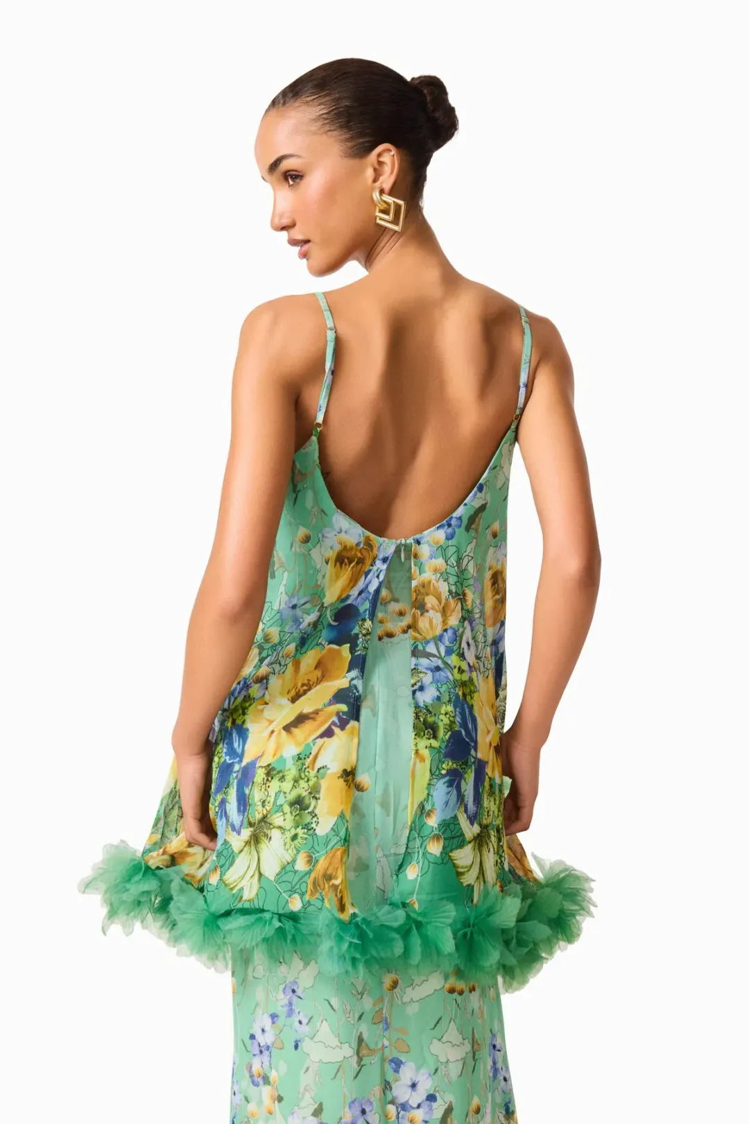 Elliatt Jamie Tiered Maxi Dress in Green Floral Size M / AU 10 for rent on The Volte - main image