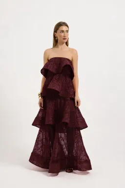 Pasduchas Ophelia Lace Maxi Dress in Cherry Size AU 10 for rent on The Volte - image 1