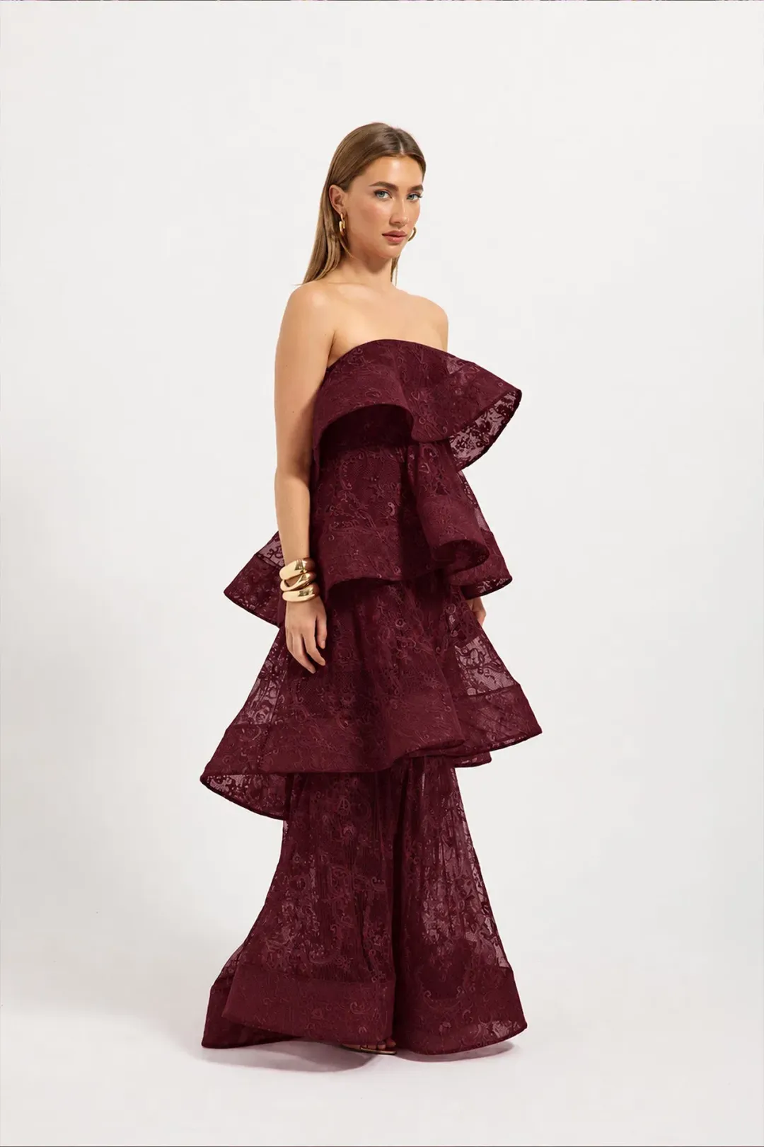 Pasduchas Ophelia Lace Maxi Dress in Cherry Size AU 10 for rent on The Volte - main image