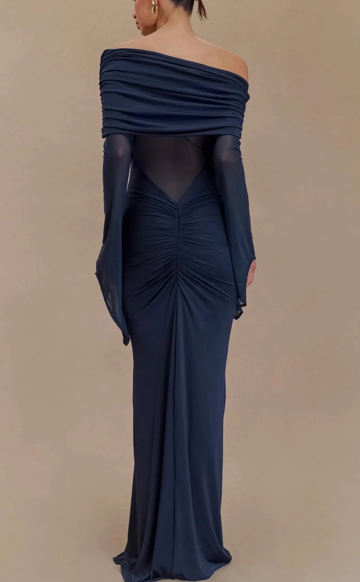 One Shoulder Slinky And Mesh Maxi Dress - Midnight Blue - Size 10 - Image 2
