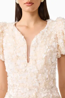 Elliatt Silvana Sequin Puff Sleeve Mini Dress Cream Size L for rent on The Volte - image 4