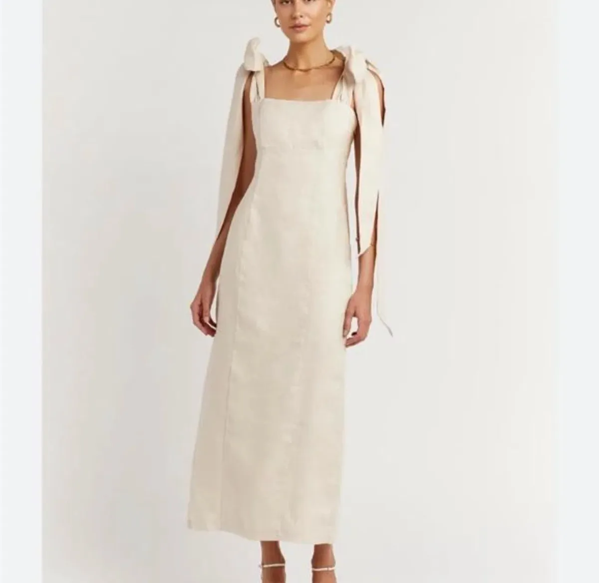 DISSH Cream Linen Bow Shoulder Maxi Dress | Size 16 for rent on The Volte - main image