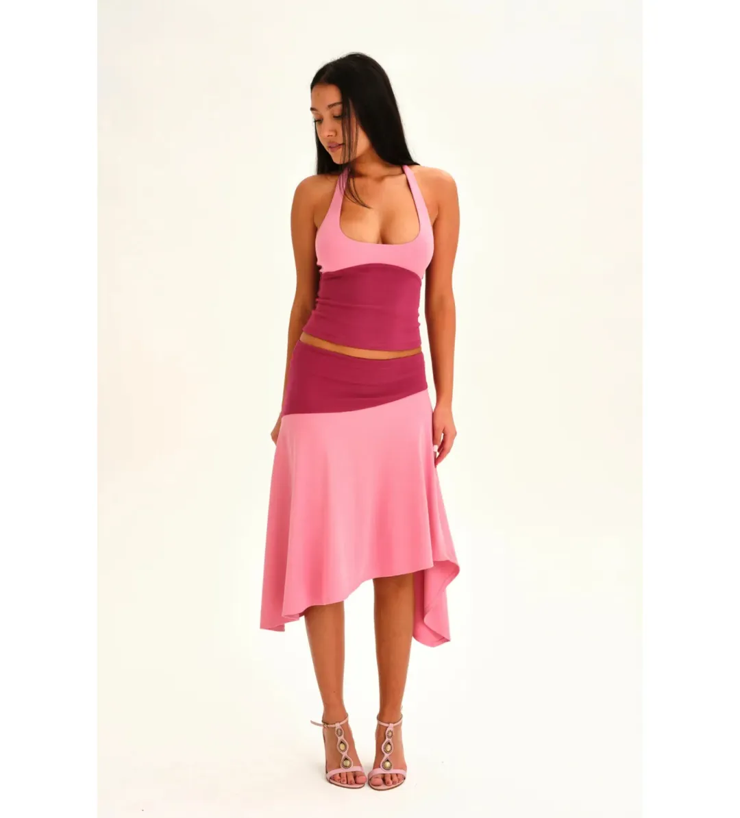Sabelle Jemima Halter Top and Midi Skirt Set in Berry Size AU8 for rent on The Volte - main image