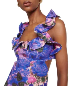 Zimmermann High Tide Frilled Mini Dress Purple Ikat Floral Size 12 for rent on The Volte - image 3