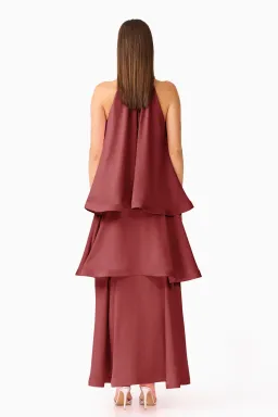 Elliatt Calista Ruffle Neck Tiered Gown Burgundy Size M for rent on The Volte - image 2