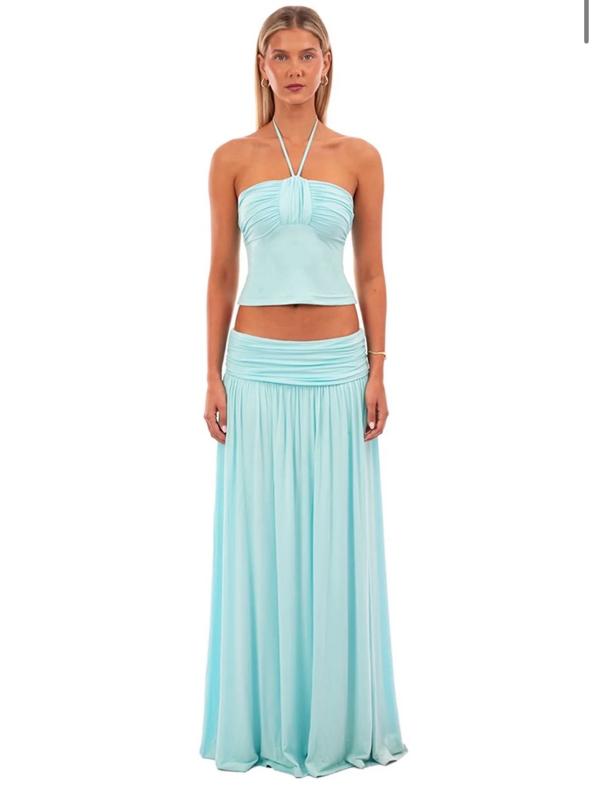 I AM DELILAH Mariella Halter Top and Maxi Skirt in Aqua Size S - Image 1