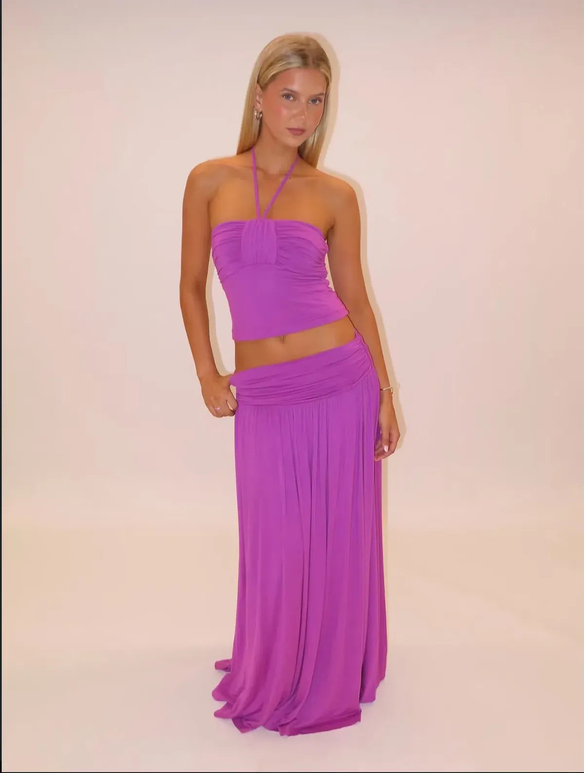 I AM DELILAH Mariella Halter Top and Maxi Skirt in Lilac Size XS for rent on The Volte - main image