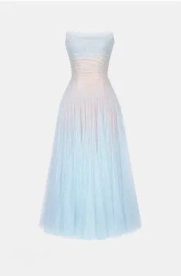 Montsand Blue Draped Lace Midi Dress for rent on The Volte - image 1