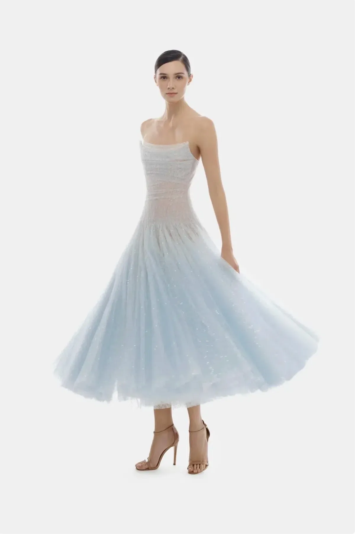 Montsand Blue Draped Lace Midi Dress - Image 2