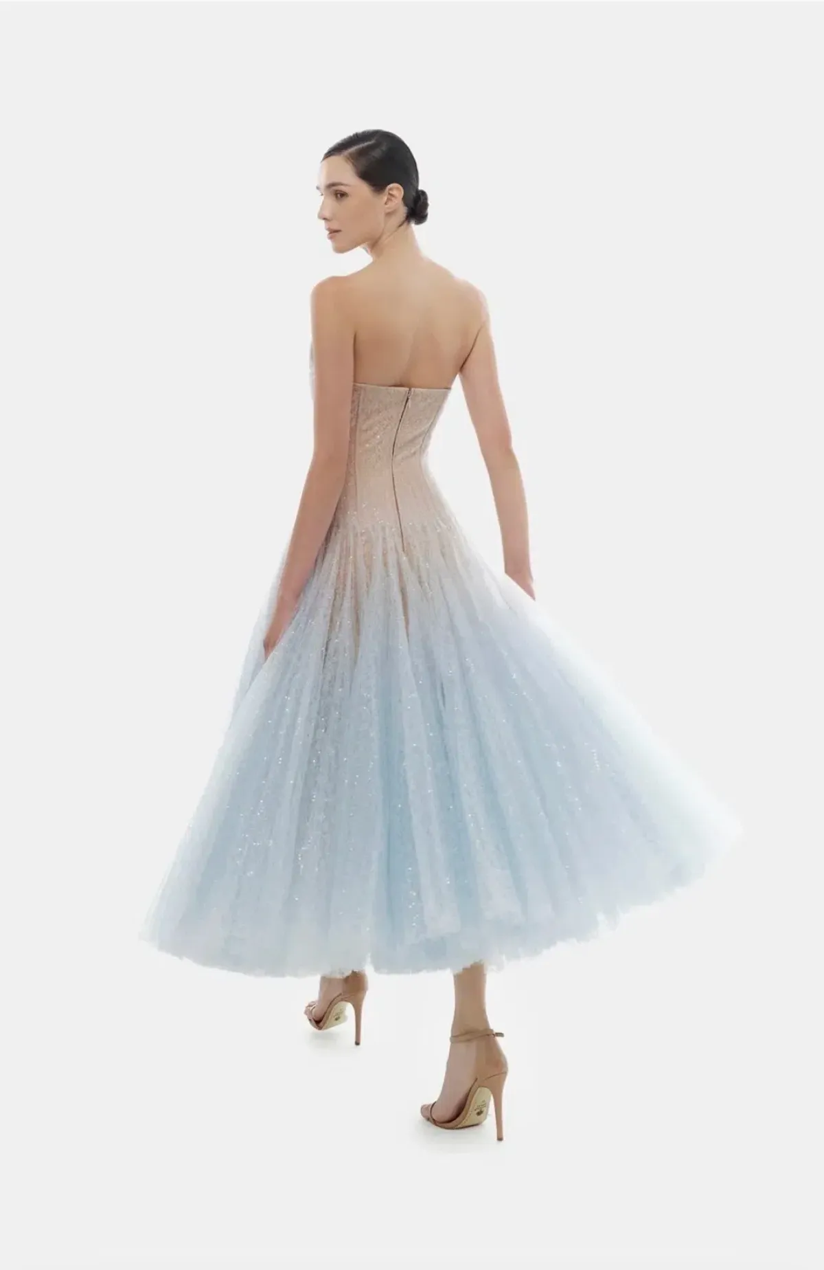 Montsand Blue Draped Lace Midi Dress - Image 4