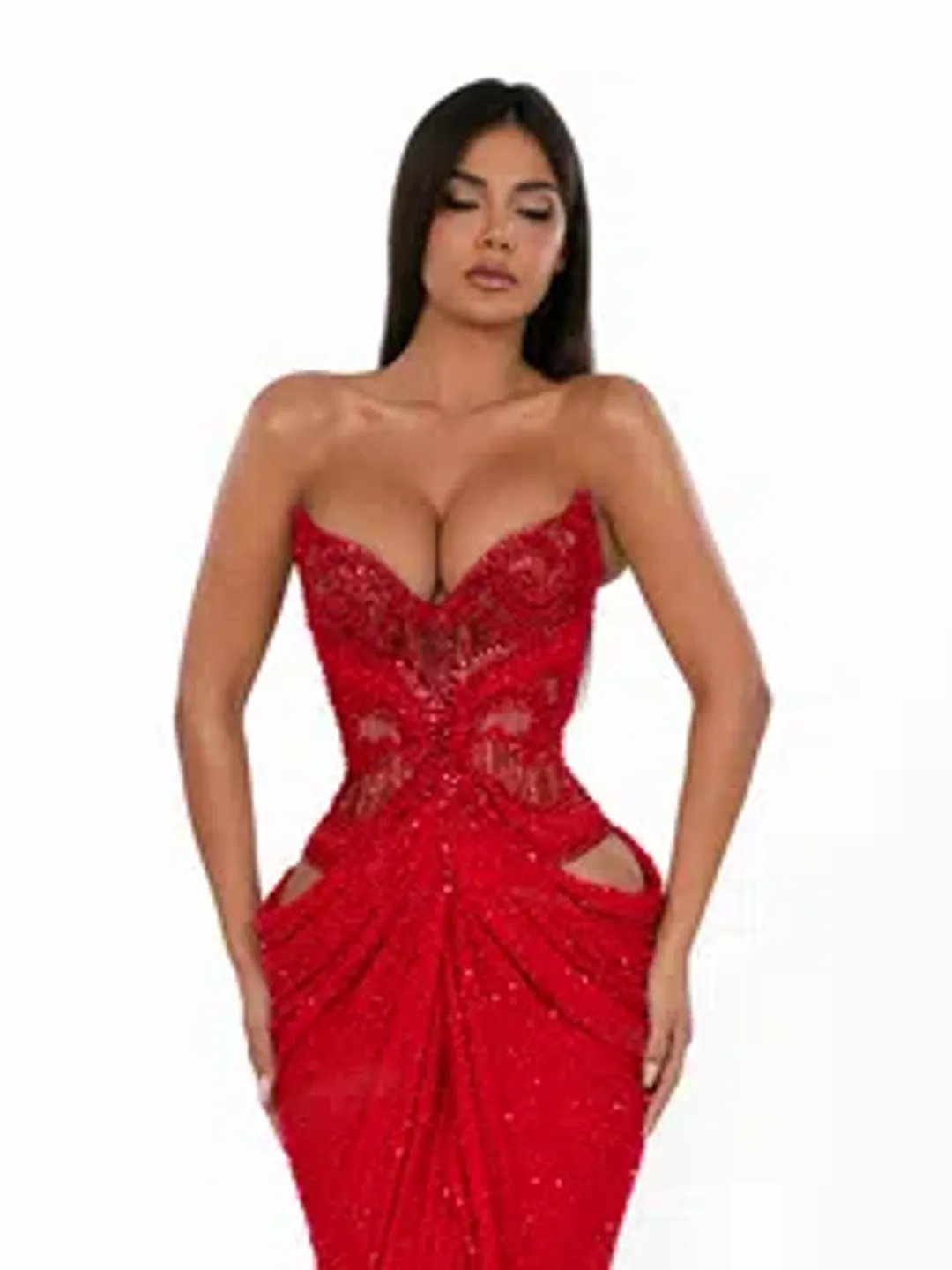 Red Albina Dyla Crystal Contour Gown | size 8 for rent on The Volte - main image