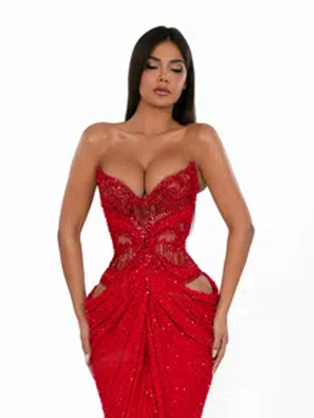 Red Albina Dyla Crystal Contour Gown | size 8 - Image 3