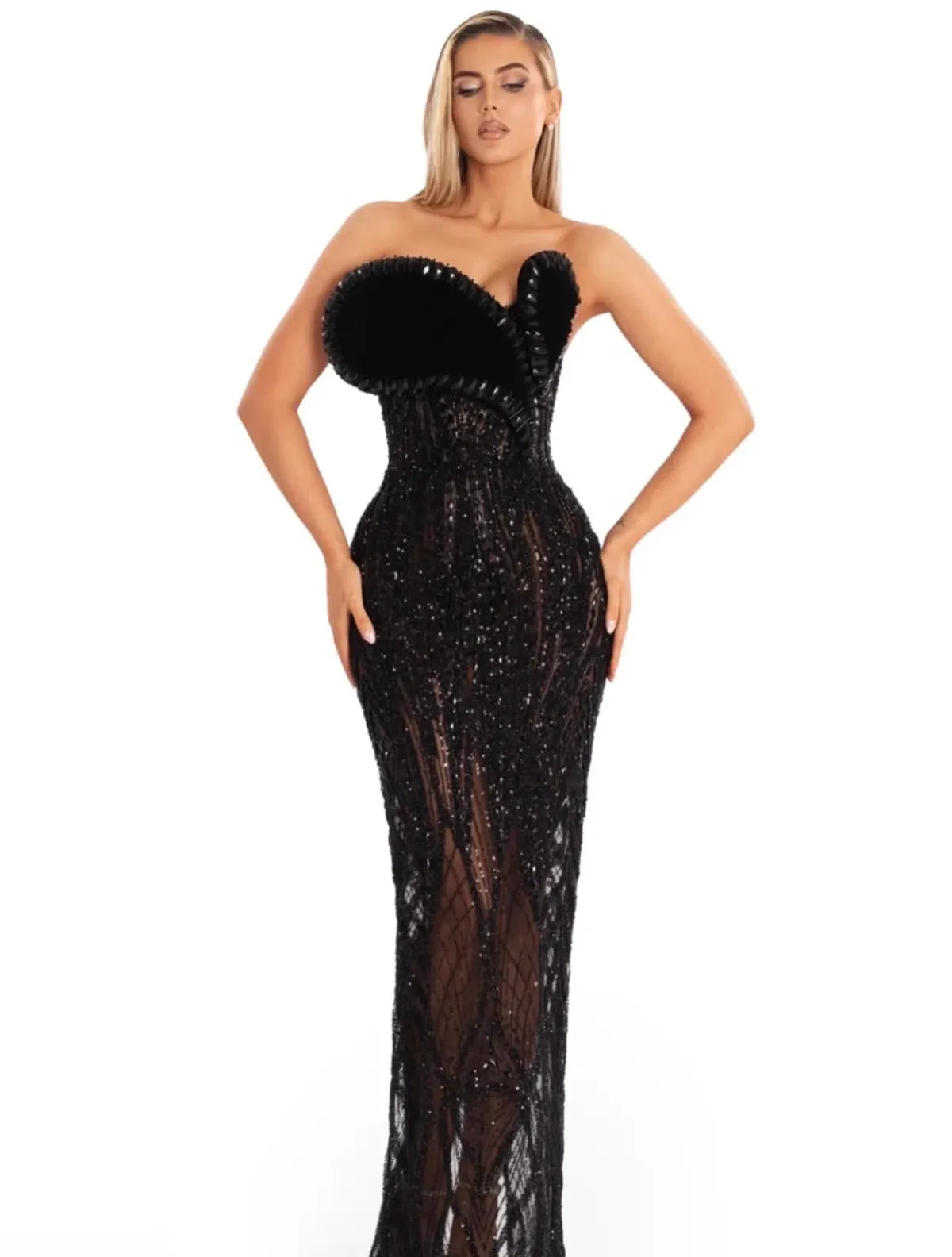 Albina Dyla black Eclipse Siren gown | size 10 for rent on The Volte - main image