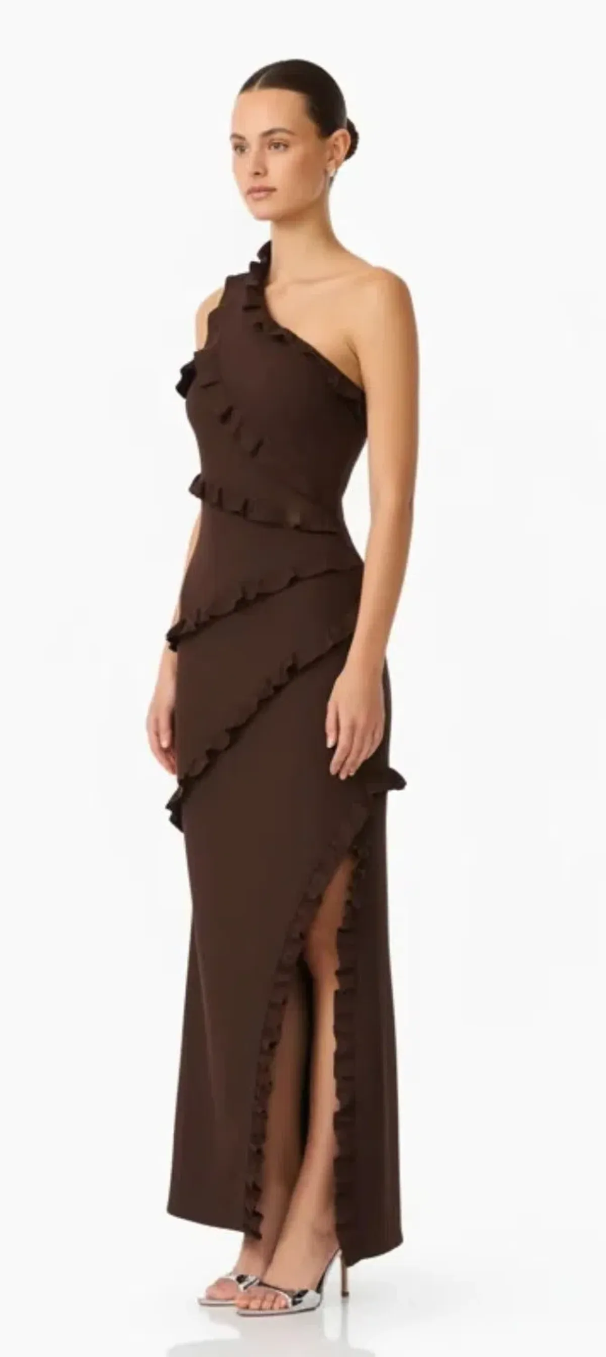 Elliatt Floriana Asymmetric Neck Gown Brown Size L - Image 1