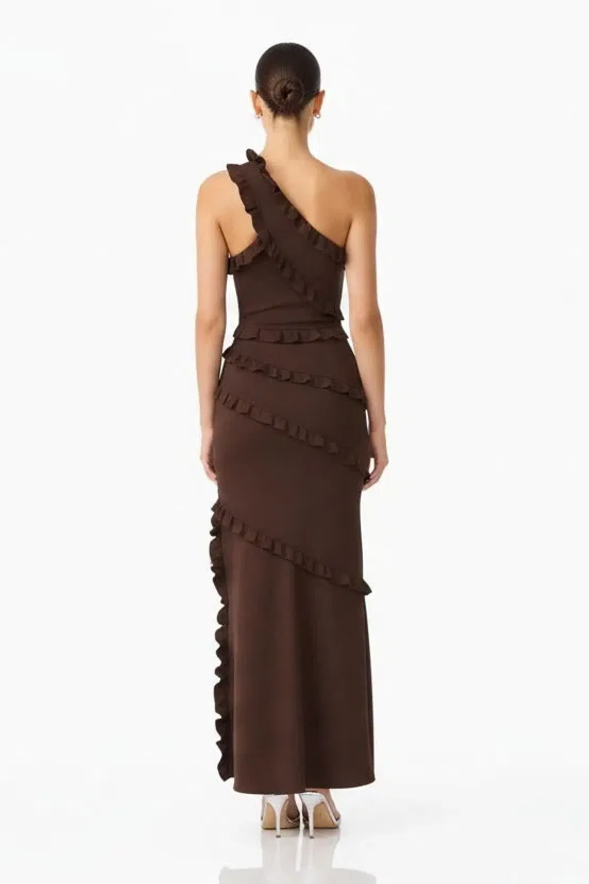 Elliatt Floriana Asymmetric Neck Gown Brown Size L - Image 2