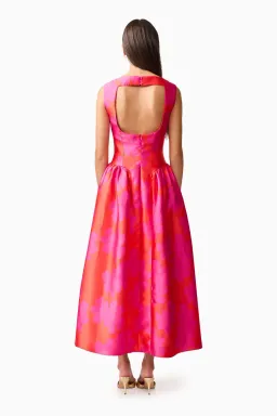 Eloise A-Line Midi Dress in Pink & Red By Elliatt Size S for rent on The Volte - image 5