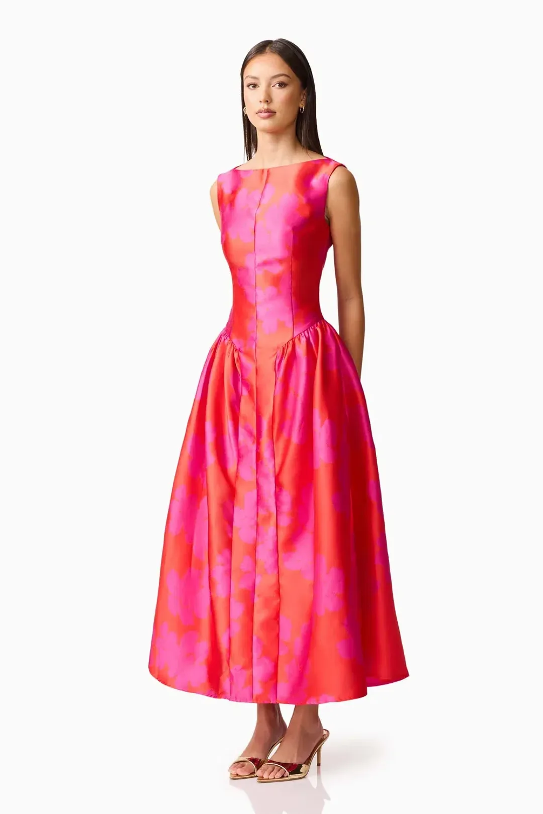 Eloise A-Line Midi Dress in Pink & Red By Elliatt Size S for rent on The Volte - main image
